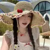 Chapéu de Palha com Cadarço de Verão para Mulheres, Chapéu Versátil com Proteção Solar para Férias na Praia, Perfeito para Fotos