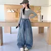 Ropa de Otoño para Niñas Jeans 2026 Nuevo Estilo Pantalones Casuales Holgados para Niños Medianos y Grandes Pierna Doble Pliegue Pierna Torcida a la Moda Venta al por Mayor