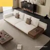 Sofá minimalista italiano, moderno e simples, design luxuoso, adequado para salas de estar de vilas e apartamentos grandes, couro genuíno, sofá de linhas retas