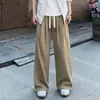 Calça casual masculina de seda gelo texturizada de alta qualidade, calça larga fina solta de verão com bom caimento, calças compridas masculinas plus size