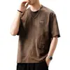 Camiseta de algodón jacquard retro estilo americano de manga corta para hombre, con corte holgado, diseño único y un cuello redondo fresco y transpirable, perfecta para el verano