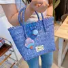 Hd5212A06 Bolsa de Mão Tecida Azul Denim Cesta de Rattan Bolsa de Compras Bolsa Tote Casual Bolsa para o Trabalho