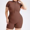 Macacão Caijue Tamanho Grande para Mulheres, Verão Manga Curta Meio Zíper Slim Fit Alta Elasticidade Sensação de Pele de Fora Macacão para Yoga Fitness para Mulheres