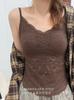 Outono e Inverno Feminino Costas Bonitas 6882 # Camisola Termostática de Renda Francesa com Alças Finas Sexy e Decote V com Amarração na Taça.