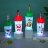 Copo de Água Luminoso Mais Vendido Transfronteiriço Estilo de Natal Copo Criativo com Canudo Copo de Plástico Divertido para Festa Luz LED Copo Absorvente