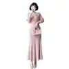 Elegante vestido rosa de malha de manga comprida para mulheres, novo vestido interno estilo francês para outono e inverno