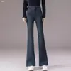 Jeans de Moda de Cintura Alta Micro-Campana para Mujer 2026 Otoño Nuevo Estilo Petite Adelgazantes Favorecedores Tallas Grandes Pantalones Acampanados Cortos
