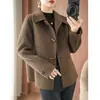 Abrigo de lana de doble cara para mujer, estilo corto para figuras petite, nuevo modelo otoño e invierno 2026, versátil top de color liso, elegante abrigo de lana