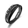 Nueva pulsera multicapa sencilla para hombre, estilo bohemio, pulsera tejida de cuero de microfibra, pulsera con hebilla magnética de acero inoxidable