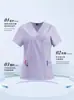 Ropa de trabajo médica de cuello en V con abertura, bolsillo, manga corta, elástico en cuatro lados, traje de secado rápido para quirófano, para hombres y mujeres, para lavar a mano