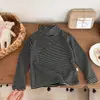 Suéter Versátil Elástico de Cuello Medio para Niños y Niñas, Camiseta de Manga Larga Base para Otoño, Ropa Suave para Niños, Ropa Cálida a Rayas