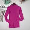 Suéter Feminino Novo Primavera e Outono Gola Alta Meia Manga Slim Fit Manga Longa Versátil Elegante Malha