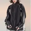 Jaqueta de Cor Contrastante Jaqueta Masculina e Feminina Primavera e Outono 2024 Mercadoria Europeia Cordão Jaqueta Esportiva Casual Gola Corta-vento Traje de Beisebol