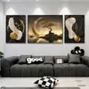 Pintura Decorativa Nova de Pinheiro Bonsai Estilo Chinês Preto e Dourado para Parede de Fundo da Sala de Estar, Pintura Tríptico em Moldura de Liga de Alumínio com Filme de Cristal Venda por Atacado
