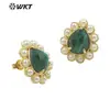 Pendientes de botón diarios para niñas MPE124 diseño retro clásico con piedras preciosas de colores y adornos de perlas artificiales en forma de gota