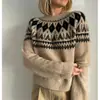 Nuevo Suéter Navideño Fair Isle de Invierno para Mujer, Estilo Casual Perezoso Holgado Retro Americano Suéter de Punto Jacquard para Pareja