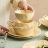 Tulipa Cerâmica Louça Prato Prato Doméstico Tigela de Sopa Estilo Creme Único Conjunto de Pratos de Café da Manhã de Alto Valor Combinação