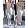 Nuevo vestido sin mangas con encaje en la espalda de color liso de Amazon AliExpress