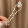 Horquilla de Aleación para Mujer Nueva Primavera 2025 Nuevo Estilo Chino Horquilla en Forma de U con Perla Antigua Accesorio para el Cabello Diario