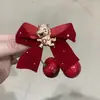 Accesorios para el Cabello Transfronterizos Pinza de Pato Pinza para el Cabello con Lazo de Terciopelo Rojo Cereza Pinza Lateral Pinza para el Flequillo Adornos para el Cabello