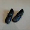 Zapatos Planos de Patrón Tejido a Mano Vintage para Mujer, Nuevo Estilo Otoño 2026, Piel Suave, Suela Suave, Zapatos Mary Jane Franceses con Hebilla de Una Correa