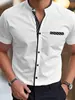 Camisa Masculina Transfronteiriça com Gola Alta e Manga Curta com Estampa 3D, Cardigã de Tamanho Grande, Versátil Corte Reto Casual Solto para Uso no Trabalho