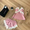 Conjunto de Pijama de Seda Gelada para Mulheres Verão Adolescente Puro Desejo Conjunto de Camisola e Shorts com Bojos Sexy Duas Peças Roupa de Casa