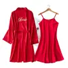 Vestido de Madrinha roupão matinal longo roupão matinal emocional feminino noiva madrinha seda festa pijama roupa presente de mão alça