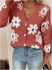 2025 Nuevo Otoño e Invierno Europeo y Americano Transfronterizo Amazon Patrón Jacquard de Flores Cardigan con Botones de Manga Larga Ropa para Mujer