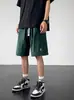 Shorts Deportivos Casuales de Secado Rápido Bordados Color Verde Oscuro Estilo Americano High Street para Hombre