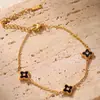 Versão Alta Novo Bracelete de Aço Inoxidável de Trevo de Quatro Folhas Cravejado com Diamantes Versão Coreana Transfronteiriça Bracelete de Trevo de Quatro Folhas em Relevo com Gotejamento de Óleo para Meninas