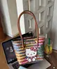 Bolso de Mano Retro Tejido a Rayas de Dachshund para Mujer, Estilo Nuevo de Verano, Bolso Tote de Ratán tipo Cesta de Frutas para el Viaje Diario