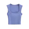 INS Europeo y Americano Verano Sexy Ajustado Cuello Cuadrado Profundo Chaleco de Mujer Corto Expuesto al Ombligo Ajustado Color Sólido Sin Mangas Top Pequeño T Moderno