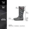 Couro Macio~Salto Escondido Amassado Empilhado Botas Longas Femininas Retrô Outono Novo Cano Alto Botas Longas de Duas Vias Botas de Equitação