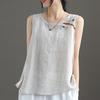 Nuevo Chaleco Retro de Algodón y Lino para Mujer de Verano, Ropa Exterior Bordada Artística y Top de Tirantes Interior para Mujer 2538
