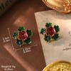 Pendientes de Invierno de Flor Antigua Media Aguja de Plata para Mujer Broche Retro de Perla Taladro Lujo Ligero Exagerado Accesorios Avanzados para Orejas Venta al por Mayor