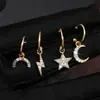 Pendientes de Nicho de Gama Alta Rakol Nuevo Estilo Europeo y Americano Rayo Estrella Luna Cobre Dorado Incrustado Circonio para Hombres y Mujeres