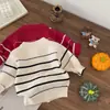 Roupas Infantis Outono e Inverno Suéter de Bebê Conjunto de Cardigan Tricotado Meninos e Meninas Estilo Coreano Listrado Quente Conjunto de Duas Peças Versátil