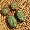 Estilo Vintage Retro Francés Hong Kong Monet Medieval Clip para Oreja Pendientes de Perla Pendientes Verdes Joyería Femenina para Orejas