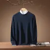 Lavable a máquina, calibre 18, hilo Yangzi de 120 hilos, suéter de punto 100% lana pura finamente hilada, cuello redondo de punto para hombre, talla grande