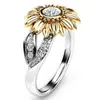 Accesorios de Joyería Nuevos Transfronterizos Anillo de Oro Blanco con Diamante Anillo de Flor de Girasol para Mujer Anillo para Mujer Venta al por Mayor