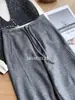 ¡Altamente Recomendado! Pantalones de Lana Grises a Medida de Pierna Ancha para Mujer, Nueva Moda de Primavera y Otoño con Cintura Estrecha y Cordón, Pantalones Curvos