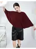 Mesmo estilo do top plissado Miyake feminino design de nicho manga morcego solto plus size suéter de tricô feminino