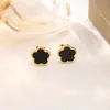 Acero de Titanio Color Dorado de 18K Collar, Pulsera, Pendientes y Anillo de Trébol de Cinco Hojas Lisos, Set de Cuatro Piezas, Joyería de Moda para Mujer