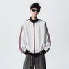 Jaqueta masculina estilo retrô americano com blocos de cor e listras, gola alta, elegante e versátil, top casual para o trabalho