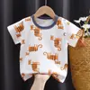 Roupa Infantil de Algodão Puro Classe A Camiseta de Manga Curta para Meninas Bebês Verão Cor Lisa Algodão Estampada Manga Curta 100 Camiseta Infantil Classe A