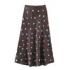 Falda Satinada de Lunares Retro para Mujer, Falda Midi de Sirena Drapada de Cintura Alta, Falda de Línea A Sedosa, Múltiples Colores en Stock