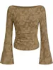 2026 Europeu e Americano Transfronteiriço Gola Barco Jacquard Slim Fit Feminino Manga Longa Flare Camisa de Malha Floral