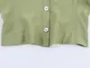 2026 Estilo Europeo y Americano Primavera Mujer Top Verde de Mangas Abullonadas Camisa de Manga Corta 82949
