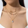 Collar multicapa con colgante de diamantes de colores, joyería de lujo transfronteriza europea y americana, con incrustaciones de piedras preciosas de imitación geométricas.